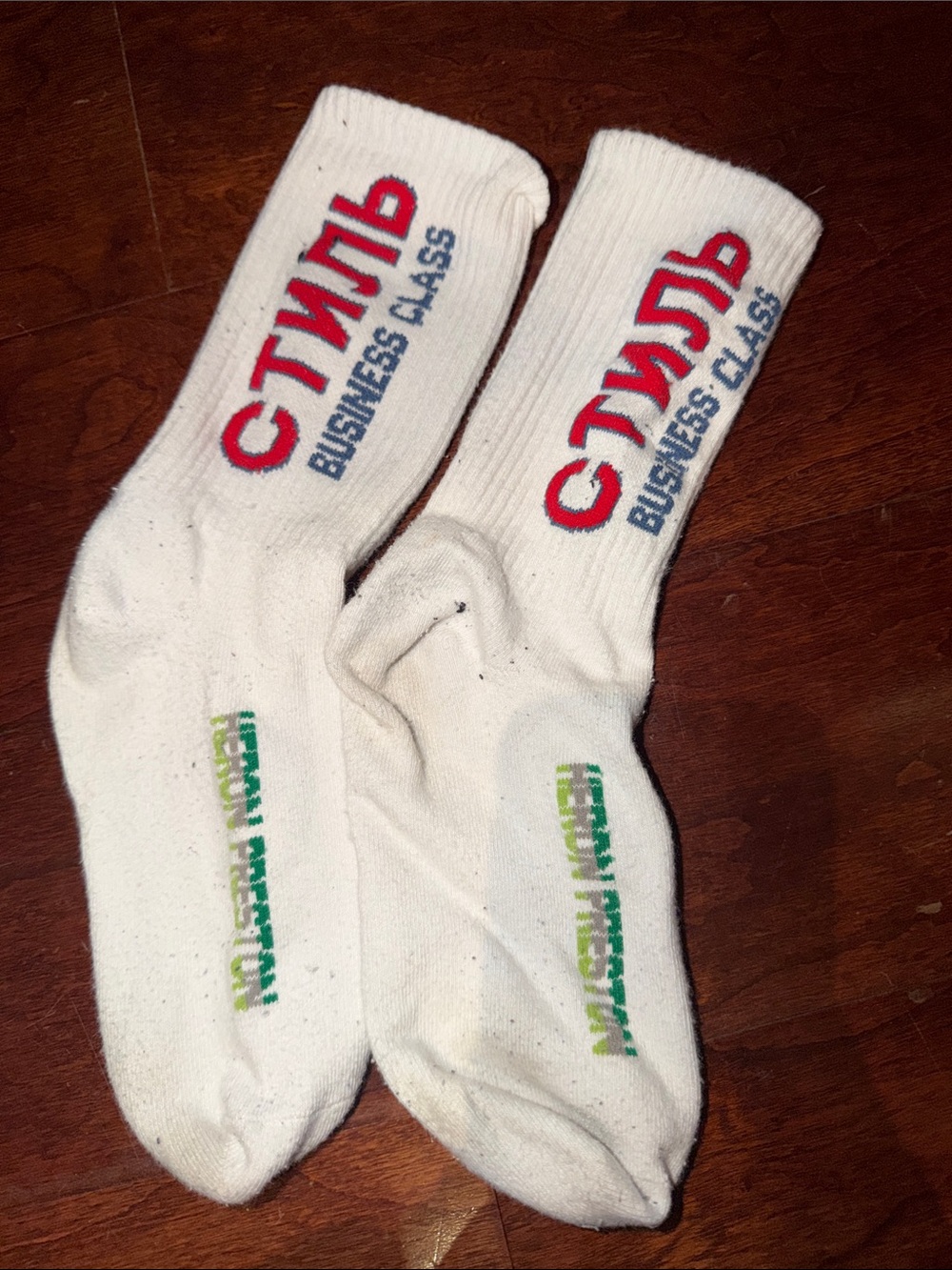White HERON PRESTON 'Business Class' Crew Socks with Red & Blue Logo